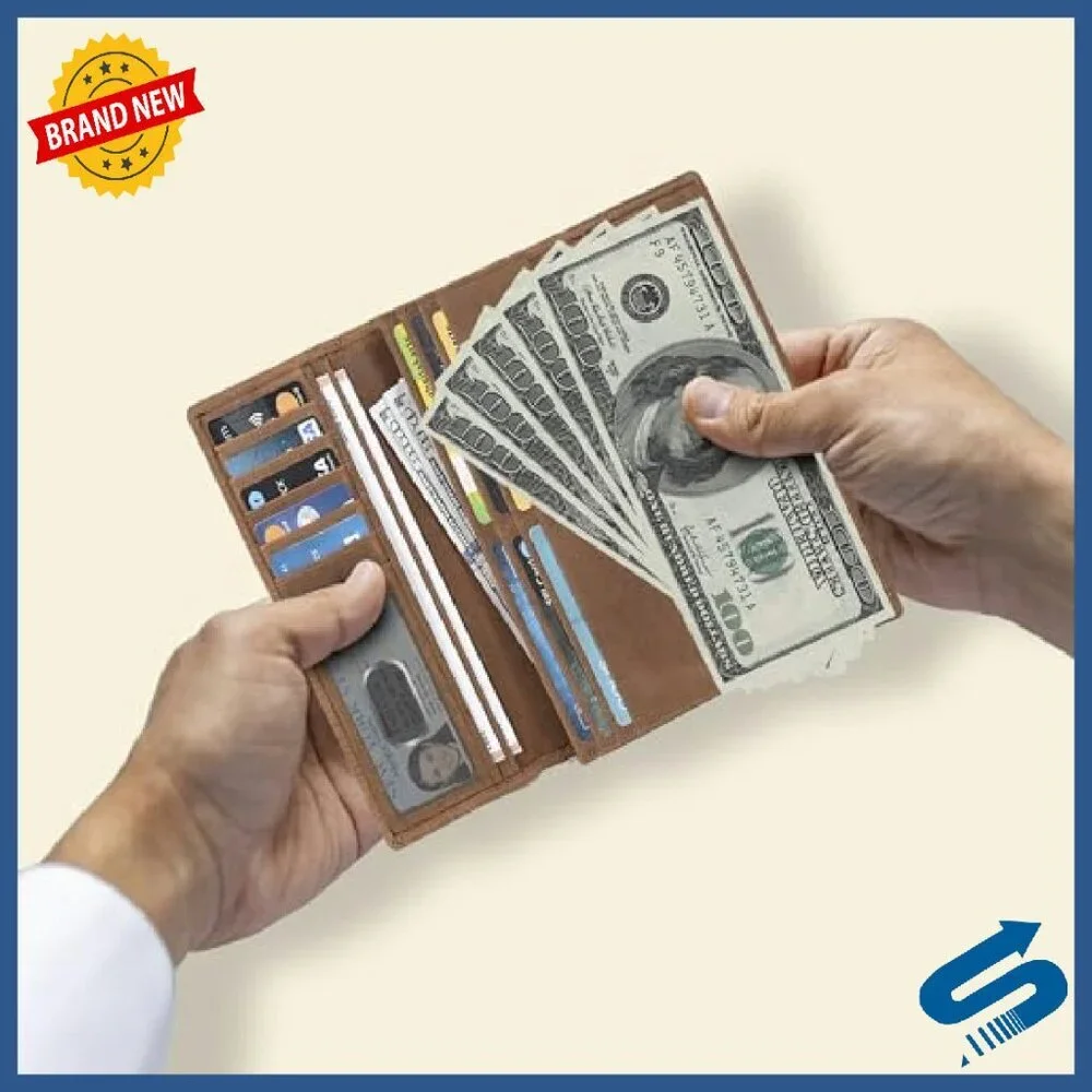 Genuine Leather RFID Blocking Trifold Wallet with ID Window - Picture 5 of 8